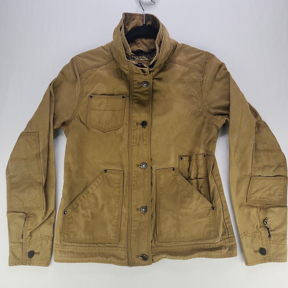 2011 Eddie Bauer Womens Button Up Canvas Tan Chore Jacket Size Small